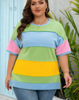 Plus Size Colorblock Raw Edge Short Sleeve T-Shirt