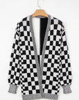 Checker Open Front Drop Shoulder Cardigan
