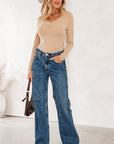 Lace Trim Ruched V-Neck Long Sleeve Top