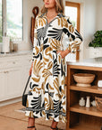 Tropical Contrast Trim Ruffle Hem Dress