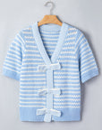 Stripe Bow Tie V-Neck Short Sleeve Sweater