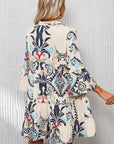 Boho Buttoned V-Neck 3/4 Sleeve Mini Dress