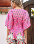 Paisley Geometric V-Neck High Waist Romper