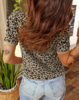 Leopard Textured Crewneck Short Sleeve Top