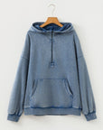 Solid Half-Zip Kangaroo Pocket Baggy Hoodie