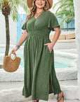 Juliana Plus Size Surplice Neckline Shirred Maxi Dress