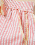 Stripe Floral Trim Ribbon Drawstring Waist Shorts
