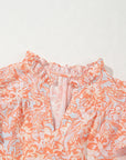 Floral Ruffle Sleeve Split Neck Blouse