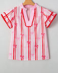 Kaya Ric-rac Trim Ruffled Sleeve Blouse