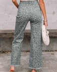 Leopard Frayed Edge High Waist Wide Leg Jeans