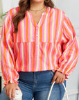 Teresa Stripe Crinkled Half PLUS Blouse