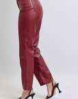 Faux Leather Tummy Control High Waisted Straight: Red
