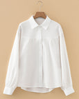 Solid Crinkled Lantern Sleeve Buttoned Shirt