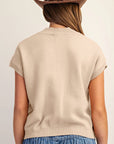 Western Corded Horseshoe Mock Neck Short Sleeve Sweater
