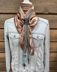 35X35" Solid Tan Wild Rag / Scarf - Leather Slide and Bolo Tie