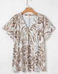 Floral V-Neck Short Sleeve Loose Fit Blouse