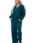 Waffle Textured Patchwork Hooded Top and Pants Set