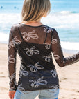 Bow Tie Mesh Long Sleeve Top