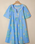 Plus Size Floral Stripe Contrast Short Sleeve Mini Dress