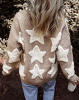Star Sherpa Textured Buttoned Sweater Cardigan