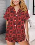 Baha Ranch Colores de Mexico Red Flamenco Mexican Tile Talavera Floral Satin Pajamas