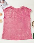 Metallic Round Neck Cap Sleeve Tee