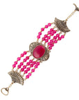 Flamenco Pink Magenta Agate Golden Statement Bracelet