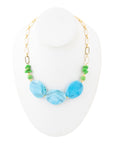 Fresh Twist Lime and Blue Agate Golden Chunky Necklace