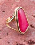 Pink Fuchsia Agate and Golden Abstract Ring
