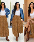 Baha Ranch Western Boot Print Tiered Prairie Maxi Skirt