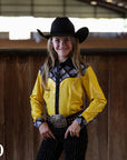 *YOUTH* GOLD SPADE SPARKLE PERFORMANCE RODEO SHIRT
