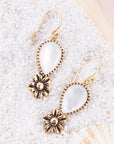 Golden Flower and White Mother of Pearl Drop Earrings