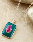 Green Onyx Stacked Red Quartz Golden Pendant Necklace