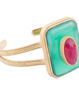 Green Onyx Stacked Red Quartz Golden Cuff Bracelet