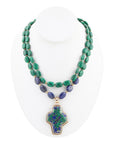 Green Malachite Azurite Cross Statement Golden Necklace