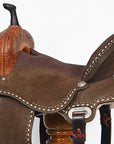 Hilason Western Horse Barrel Flex Tree Trail American Leather Saddle Dark Brown Gorgeous Floral Hand Tooled & Carved