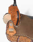 Hilason Western Horse Barrel Flex Tree Trail American Leather Saddle Brown / Tan Gorgeous Floral Hand Tooled & Carved
