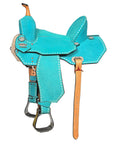 Hilason Western Horse Barrel Flex Tree Trail American Leather Saddle Turquoise
