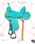 Hilason Western Horse Barrel Flex Tree Trail American Leather Saddle Turquoise