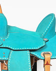 Hilason Western Horse Barrel Flex Tree Trail American Leather Saddle Turquoise