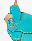Hilason Western Horse Barrel Flex Tree Trail American Leather Saddle Turquoise