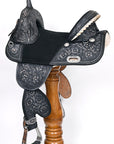 HILASON Western Horse Treeless Trail Barrel Saddle American Leather Black Rough Out w/ Tack Set