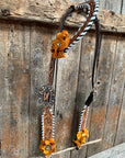 Whip Stitch One Ear Headstall / Bridle - Yellow Roses & European Conchos