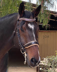 Florence - Brown Patent Leather Double Bridle with Cream Padding & Rose Gold Piping
