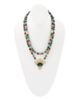 Jeweled Tyger's Eye and Green Onyx Golden Pendant Necklaces