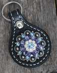Black Key Chain with Light Sapphire and Lilac European Crystal Concho