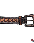 Hilason Hand-Tooled Western Leather Belt – Embossed Pattern with Engraved Buckle