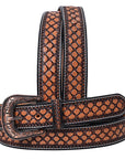 Hilason Hand-Tooled Western Leather Belt – Embossed Pattern with Engraved Buckle
