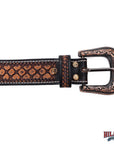 Hilason Hand-Tooled Western Leather Belt – Embossed Pattern with Engraved Buckle