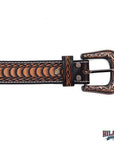 Hilason Hand-Tooled Western Leather Belt – Embossed Pattern with Engraved Buckle